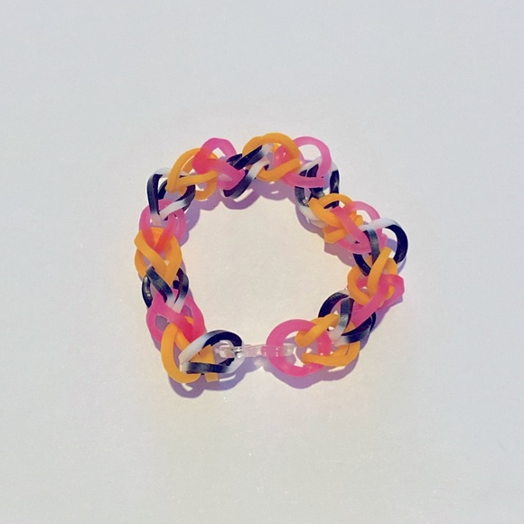 Hand Crafted Bracelets Pair of Brightly Colored Rubber Band Bracelets - Picture 3 of 4